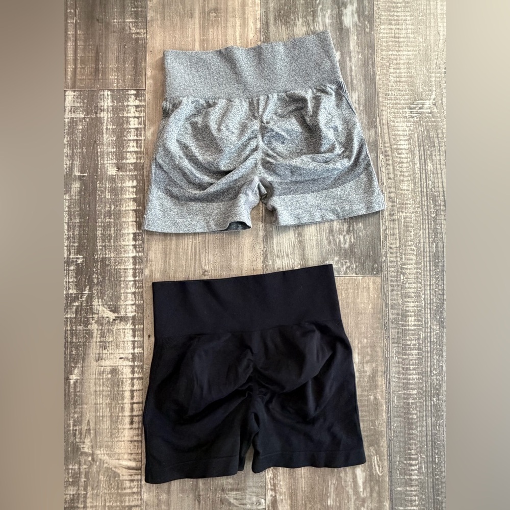 2 booty lifting Gray and Black High-Waisted Shorts Set - Picture 2 of 3